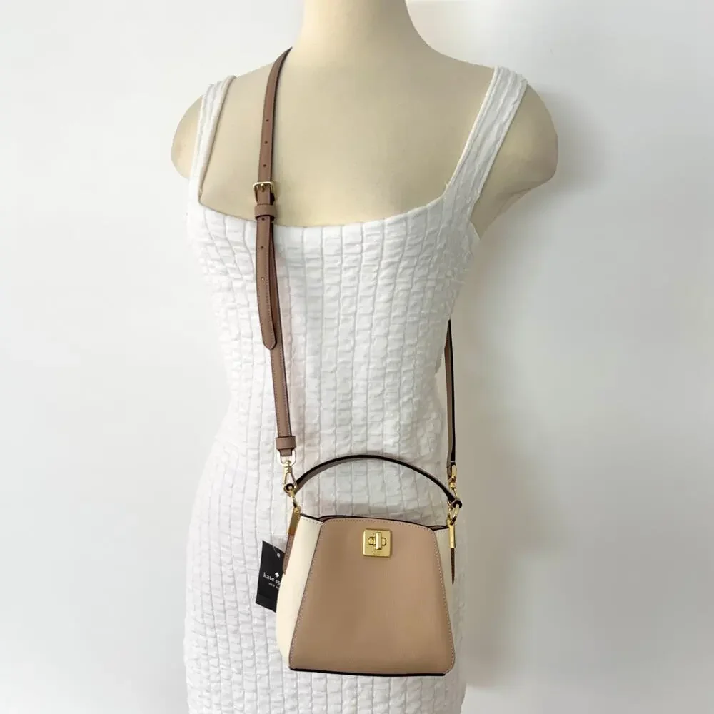 Kate Spade Beige and Cream Mini Top-Handle Crossbody with Gold Hardware
